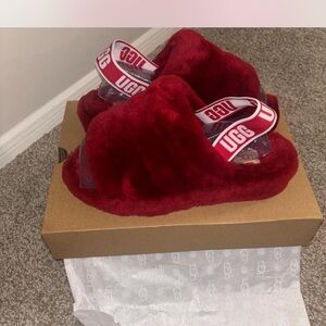 UGG Red Fluffy Slides